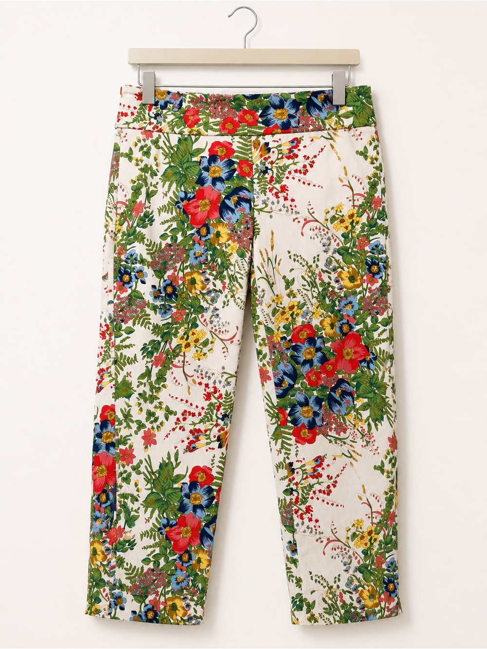 Soft Surroundings Floral Ankle Pants White Multicolor Stretch Pull-On PM